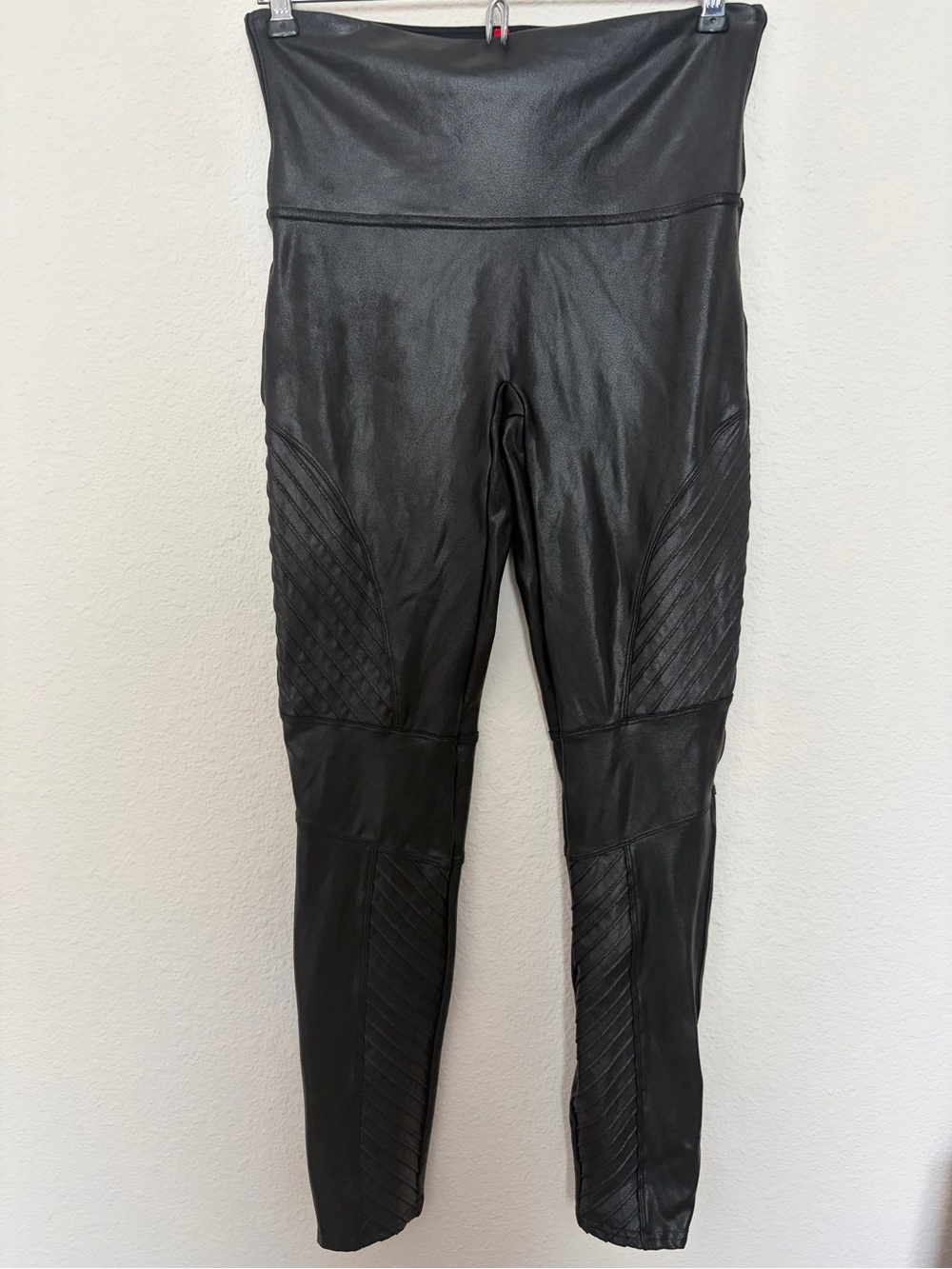 SPANX Large Black High-Waist Faux Leather Moto Leggings